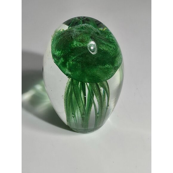Linda Derby 2019 Hand Blown Glass Jellyfish Paper With Green Tentacles - Picture 3 of 9